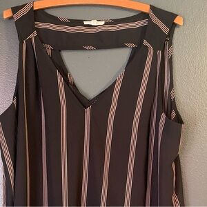 Maurice Sleeveless Top Black & Pink Stripes V-Neck Style.